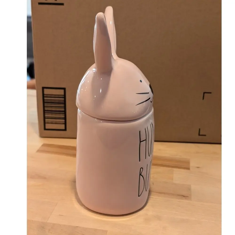 Rae Dunn Magenta Hunny Bunny Pastel Pink Ceramic Coffee Tea Mug Bunny Ears Lid